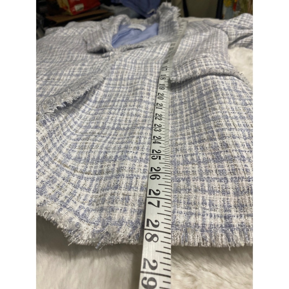 Maison d'Amélie Paris Blazer Size 6 Blue White Tweed Frayed Ruched Sleeve Chic - Picture 5 of 8